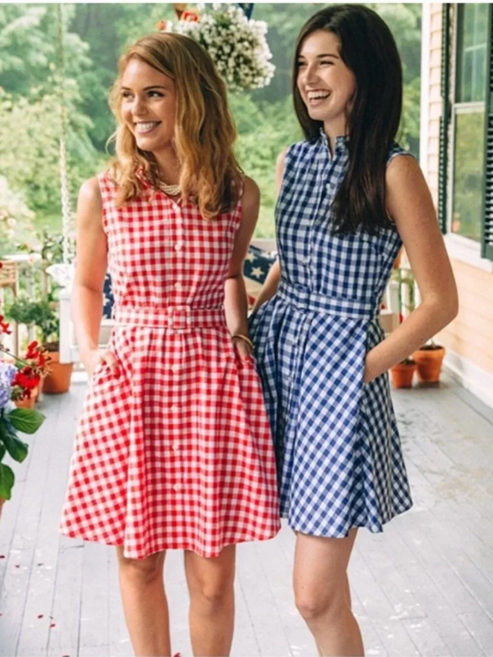 Kiel James Patrick | Gingham Fit & Flare Sleeveless Picnic Dress Blue Size Small